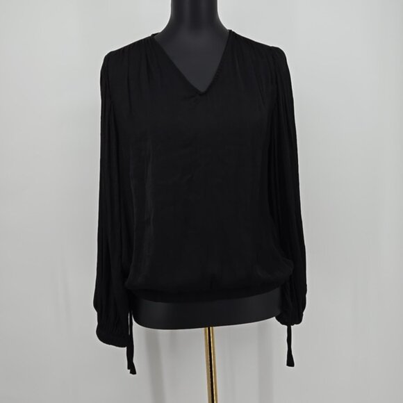 Catherine Malandrino Elegant Black Women's Top Ties At The Hips V Neckline SZ M - Picture 3 of 7